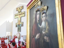Pope Francis presides at the Byzantine Divine Liturgy of St. John Chrysostom in Prešov, Slovakia, Sept. 14, 2021.