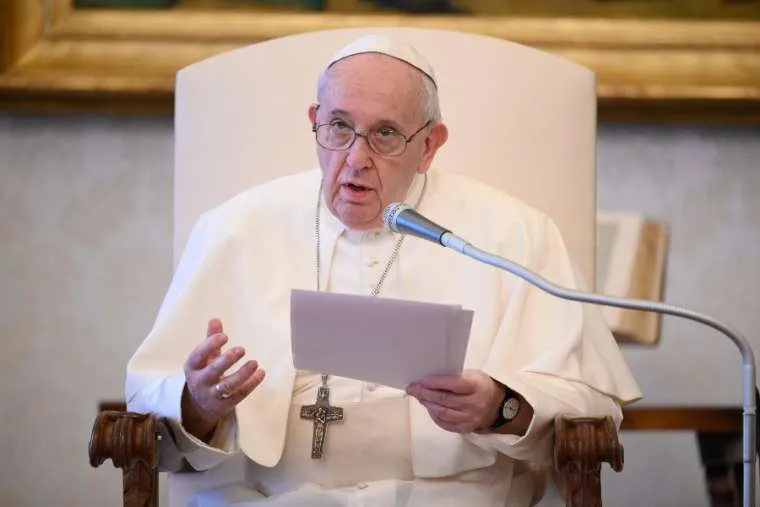 Pope Francis speaks at a general audience in the apostolic library. ?w=200&h=150