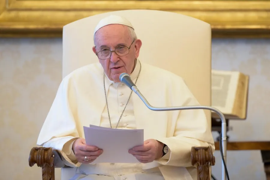 Pope Francis gives his general audience address in the apostolic palace May 6, 2020. ?w=200&h=150
