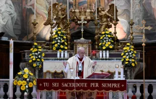 Pope Francis celebrates Mass at Santo Spirito in Sassia April 19, 2020. Vatican Media