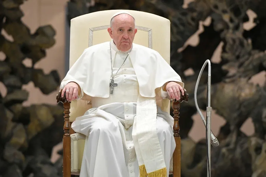 Pope Francis at his general audience in the Paul VI Audience Hall at the Vatican Oct. 28, 2020. ?w=200&h=150