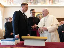 Polish President Andrzej Duda meets Pope Francis at the Vatican Sept. 25, 2020. 