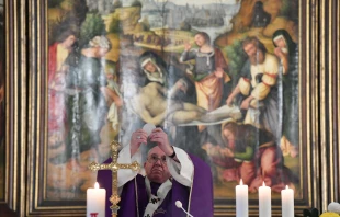 Pope Francis celebrates Mass at the Church of Our Lady of Mercy in the Teutonic Cemetery in Vatican City Nov. 2, 2020.