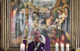 Pope Francis celebrates Mass at the Church of Our Lady of Mercy in the Teutonic Cemetery in Vatican City Nov. 2, 2020.  