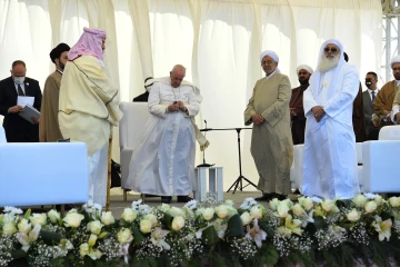 Pope Francis participates in an interreligious meeting at the site of Ur, outside Nasiriyah, Iraq, March 6, 2021.