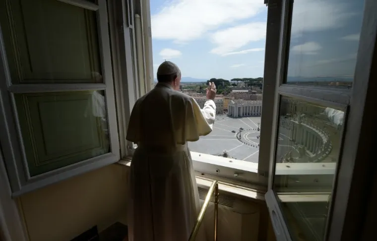 Pope Francis blesses an almost empty St. Peter's Square May 10, 2020. Credit: Vatican Media.