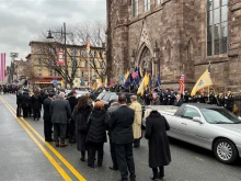 The funeral of Passaic County Sheriff Richard Berdnik on Jan. 31, 2024, outside the Cathedral of St. John the Baptist in the Diocese of Paterson, New Jersey.