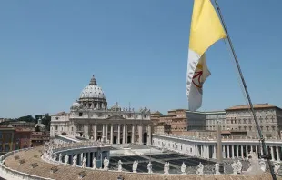 A view of St. Peter's Basilica and Vatican flag -   Bohumil Petrik