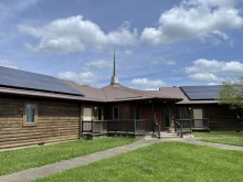 Holy Family Church in Booneville, Kentucky, with solar panels implemented as part of the Catholic Diocese of Lexington’s goal of net zero emissions.