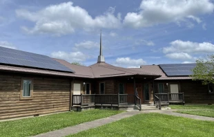 Holy Family Church in Booneville, Kentucky, with solar panels implemented as part of the Catholic Diocese of Lexington’s goal of net zero emissions. Credit: Photo courtesy of the Catholic Diocese of Lexington, Kentucky