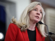 Virginia Democratic gubernatorial candidate former Rep. Abigail Spanberger speaks during an Everytown for Gun Safety rally on April 10, 2025, in Alexandria, Virginia.