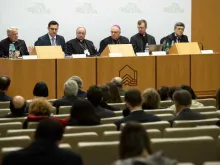 Participants at the Vatican abuse summit brief the media on Feb. 21, 2019. 