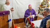 Archbishop Bernard Bober of Košice celebrates Mass with homeless and people in need at the Archdiocesan Charity in Košice, Slovakia, during a traditional Christmas gathering in December 2025.