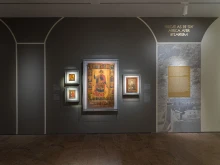 An icon of St. George and other Christian art pieces on display at The Met’s “Africa & Byzantium” special exhibit.