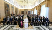 Pope Leo XIV meets with members of the Centesimus Annus Pro Pontifice Foundation and the Strategic Alliance of Catholic Research Universities on Dec. 5, 2025.