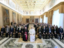 Pope Leo XIV meets with members of the Centesimus Annus Pro Pontifice Foundation and the Strategic Alliance of Catholic Research Universities on Dec. 5, 2025.