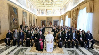 Pope Leo XIV meets with members of the Centesimus Annus Pro Pontifice Foundation and the Strategic Alliance of Catholic Research Universities on Dec. 5, 2025.