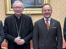 Vatican Secretary of State Cardinal Pietro Parolin meets with the head of government of Andorra, Xavier Espot, on Oct. 22, 2025.