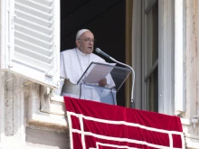 Pope Francis delivers the Angelus address at St. Peter's Square, Aug. 15, 2022.