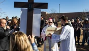 Archbishop Samuel Aquila of Denver leads hundreds in the Stations of the Cross outside an ICE detention center in Aurora, Colorado, on Nov. 22, 2025.