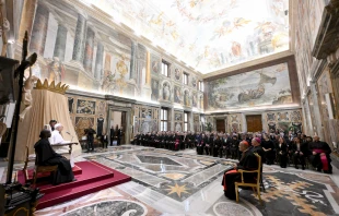 Pope Leo XIV receives members of the Pontifical Institute of Christian Archaeology on Dec. 11, 2025, in the Clementine Hall of the Vatican. Credit: Vatican Media