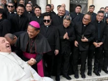 Archbishop Gilbert Garcera of Lipa in the Philippines shares a laugh with Pope Francis in October 2024.