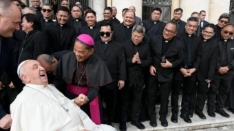 Archbishop Gilbert Garcera of Lipa in the Philippines shares a laugh with Pope Francis in October 2024.