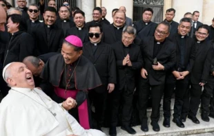 Archbishop Gilbert Garcera of Lipa in the Philippines shares a laugh with Pope Francis in October 2024. Credit: Vatican Media