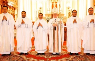 Arequipa Archbishop Javier Del Río Alba is pictured here with the diocese’s newly ordained priests on Sept. 29, 2025. Credit: Photo courtesy of Archdiocese of Arequipa