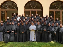 Pope Leo XIV is pictured here with his Augustinian brothers in Rome on Sept. 15, 2025.