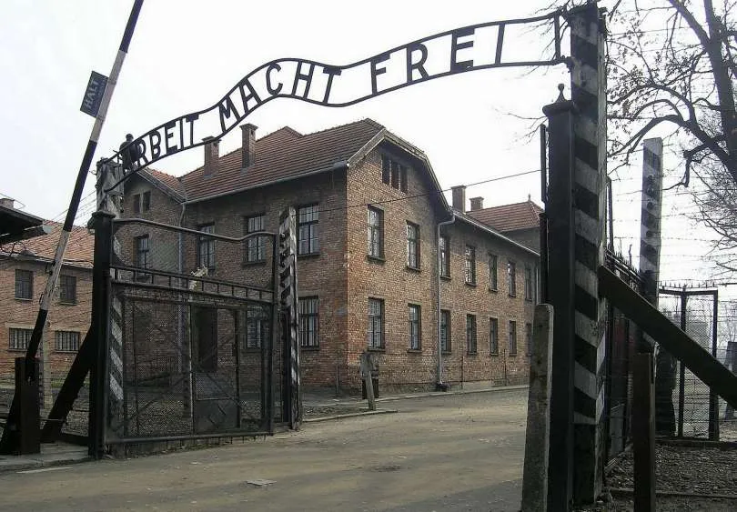 The entrance to the Auschwitz concentration camp. ?w=200&h=150