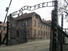 The entrance to the Auschwitz concentration camp. 