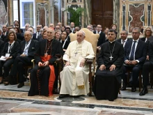Pope Francis meets with members of the AVSI Foundation for the 'Open Hospitals' Project in Syria at the Vatican's Clementine Hall, Sept. 3, 2022.