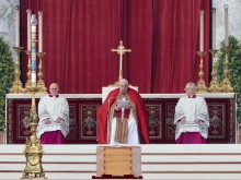 Pope Francis delivers the homily at the funeral Mass for Pope Emeritus Benedict XVI in St. Peter's Square on Jan. 5, 2023.