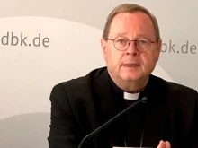Bishop Georg Bätzing addresses journalists on Sept 28, 2023.