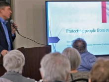 Alex Schadenberg of the Euthanasia Prevention Coalition speaks with listeners at a March 2023 presentation at St. Nicholas Church in Langley, British Columbia, Canada. “Most people ask for euthanasia because they are going through a difficult time of life,” Schadenberg said.