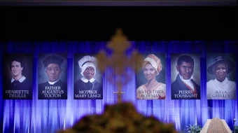 A still from “Trailblazers of Faith: The Legacy of African American Catholics,” which tells the inspiring story of how African Americans found a home in Catholicism without abandoning their identity or culture. Those pictured are the African Americans currently on the path to sainthood: Venerable Henriette DeLille, Julia Greeley, Father Augustus Tolton, Mother Mary Lange, Pierre Toussaint, and Sister Thea Bowman.