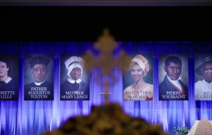 A still from “Trailblazers of Faith: The Legacy of African American Catholics,” which tells the inspiring story of how African Americans found a home in Catholicism without abandoning their identity or culture. Those pictured are the African Americans currently on the path to sainthood: Venerable Henriette DeLille, Julia Greeley, Father Augustus Tolton, Mother Mary Lange, Pierre Toussaint, and Sister Thea Bowman. Credit: Black and Indian Mission Office