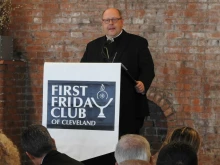 Bishop Edward Malesic addresses the First Friday Club of Cleveland on Feb. 10, 2022.