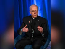 Bishop Mark Seitz, chairman of the United States Conference of Catholic Bishops’ migration committee, speaks during a press conference on Nov. 11, 2025, at the USCCB’s fall plenary assembly in Baltimore.