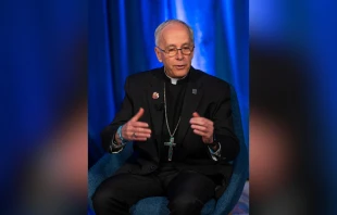 Bishop Mark Seitz, chairman of the United States Conference of Catholic Bishops’ migration committee, speaks during a press conference on Nov. 11, 2025, at the USCCB’s fall plenary assembly in Baltimore. Credit: Hakim Shammo/EWTN News