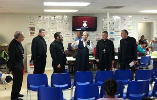 US bishops and Sister Norma Pimentel at the Catholic Charities Immigrant Respite Center in McAllen Texas, July 1, 2018.   Pablo Kay/Angelus News