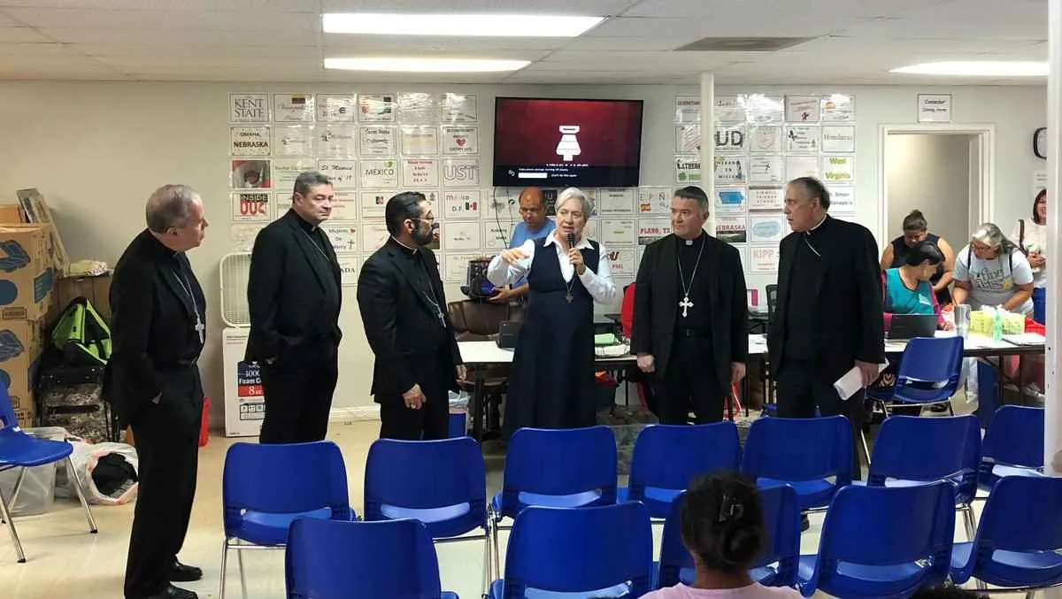 US bishops and Sister Norma Pimentel at the Catholic Charities Immigrant Respite Center in McAllen Texas, July 1, 2018. ?w=200&h=150