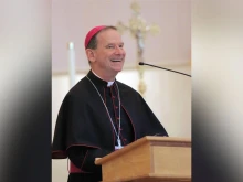 Bishop Michael Burbidge of the Diocese of Arlington, Virginia, speaks at Philadelphia’s Eucharistic Congress on Sept. 30, 2023. 