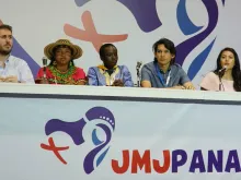 Brenda Noriega (far R) speaks at a World Youth Day Press Conference in Panama City, Jan. 26, 2019. 