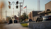 Police vehicles surround the Immigration and Customs Enforcement facility on Oct. 31, 2025, in Broadview, Illinois.