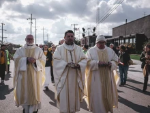 Auxiliary Bishop Jose María García-Maldonado and spiritual leaders attempt to bring Communion to detainees at the Broadview, Illinois, facility and were not admitted Nov. 1, 2025.