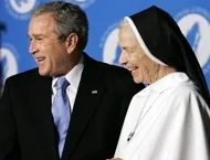 US President George Bush and Mother Assumpta Long, Prioress General of Dominican Sisters of Mary Mother of the Eucharist at the National Catholic Prayer Breakfast in Washington. (Photo: AP)?w=200&h=150