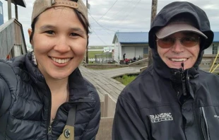 The Diocese of Fairbanks’ Ukveryaramta Tungiinun team members Danielle Beaver and Jesuit Father Gregg Wood in Chefornak. Credit: Danielle Beaver