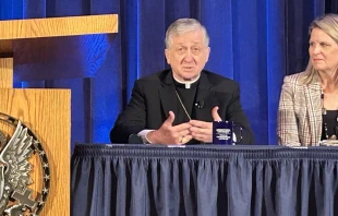 Cardinal Blase Cupich of Chicago describes artificial intelligence (AI) as Pope Leo XIV’s  “industrial revolution” at a Georgetown University forum Oct. 30, 2025. Credit: Madalaine Elhabbal/CNA